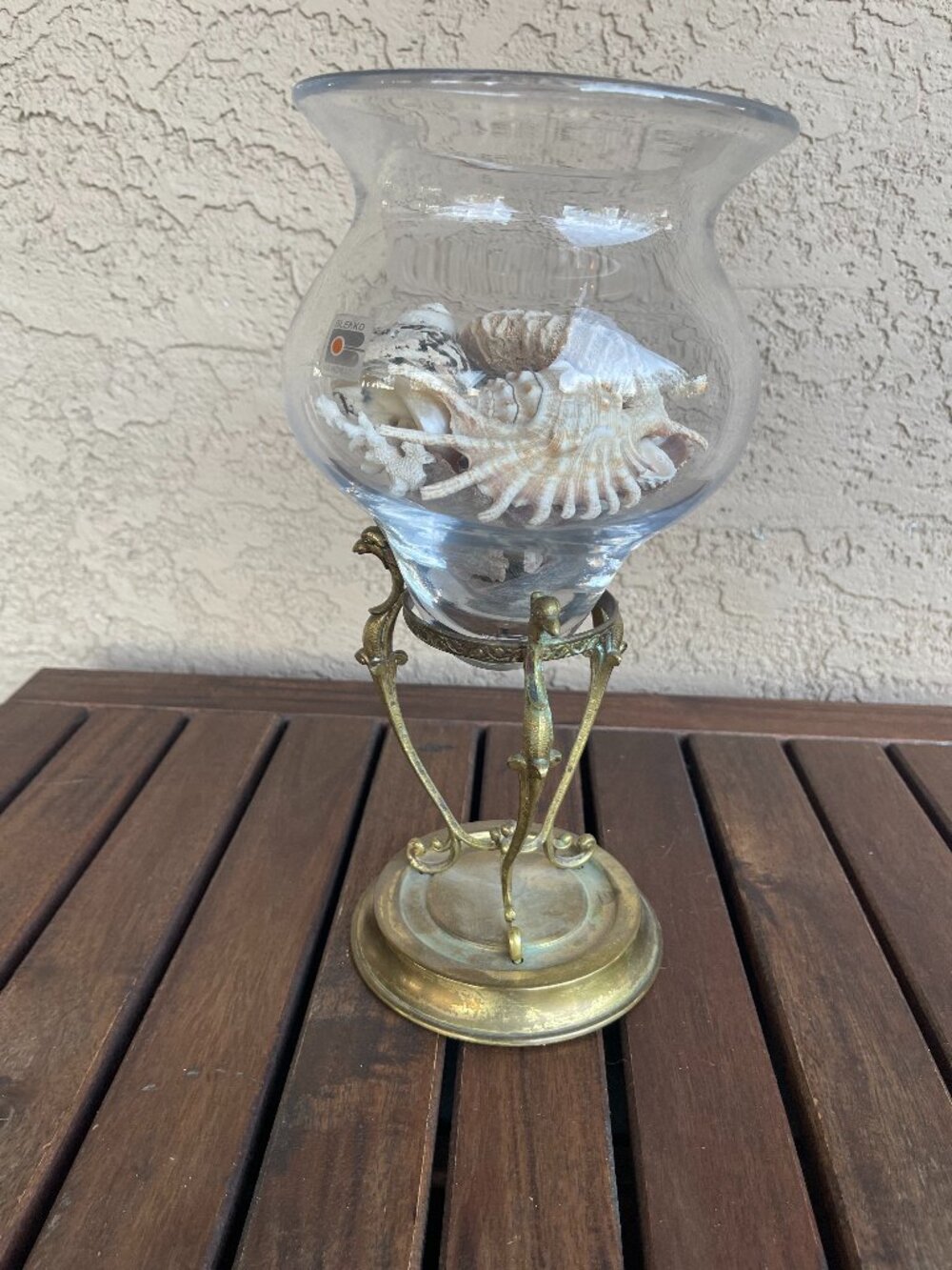 Mid Century Blenko Blue Crackle Glass Hummingbird Feeder - Rare